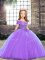 Trendy Tulle Straps Sleeveless Brush Train Lace Up Beading High School Pageant Dress in Lavender
