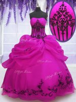 Gorgeous Pick Ups Strapless Sleeveless Lace Up Sweet 16 Quinceanera Dress Fuchsia Organza