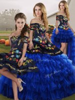 Floor Length Ball Gowns Sleeveless Blue And Black Sweet 16 Dresses Lace Up