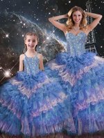 On Sale Multi-color Organza Lace Up Quince Ball Gowns Sleeveless Floor Length Beading and Ruffled Layers