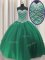 Fabulous Dark Green Tulle Lace Up Party Dress for Girls Sleeveless Floor Length Beading and Sequins