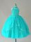 Inexpensive Sleeveless Tulle Floor Length Lace Up Pageant Dress for Womens in Aqua Blue with Beading and Appliques