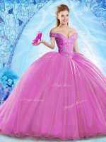 Off The Shoulder Sleeveless Organza Sweet 16 Dresses Beading Brush Train Lace Up