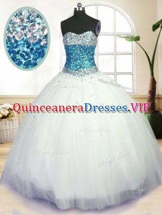 White Sweetheart Lace Up Beading Vestidos de Quinceanera Sleeveless