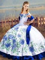 Shining Floor Length Ball Gowns Sleeveless Blue And White Vestidos de Quinceanera Lace Up
