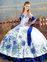 Shining Floor Length Ball Gowns Sleeveless Blue And White Vestidos de Quinceanera Lace Up