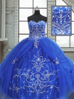 Blue Sleeveless Beading and Appliques Floor Length Quinceanera Dress
