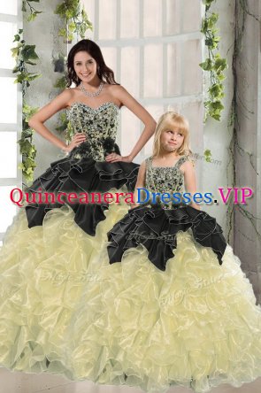 Colorful Organza Sweetheart Sleeveless Lace Up Beading and Ruffles Quinceanera Gowns in Light Yellow