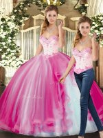 Cute Floor Length Fuchsia Quinceanera Dresses Sweetheart Sleeveless Lace Up