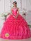 Miami FL Beaded Embroidery Hot Pink Modest Quinceanera Dress For Strapless Organza Ball Gown