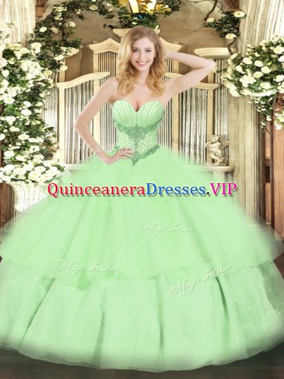 Tulle Sweetheart Sleeveless Lace Up Beading and Ruffled Layers Quinceanera Gowns in Yellow Green - Click Image to Close