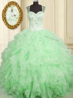Custom Fit Ball Gown Prom Dress Military Ball and Sweet 16 and Quinceanera with Beading and Ruffles Straps Sleeveless Lace Up
