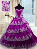 Pretty Ruffled Ball Gowns Ball Gown Prom Dress Eggplant Purple Sweetheart Taffeta Sleeveless With Train Lace Up