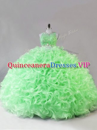Scoop Sleeveless 15th Birthday Dress Floor Length Beading Fabric With Rolling Flowers