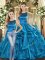 Pretty Teal Sleeveless Ruffles Floor Length 15th Birthday Dress
