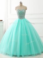 Custom Design Apple Green Sleeveless Tulle Lace Up Quince Ball Gowns for Military Ball and Sweet 16 and Quinceanera