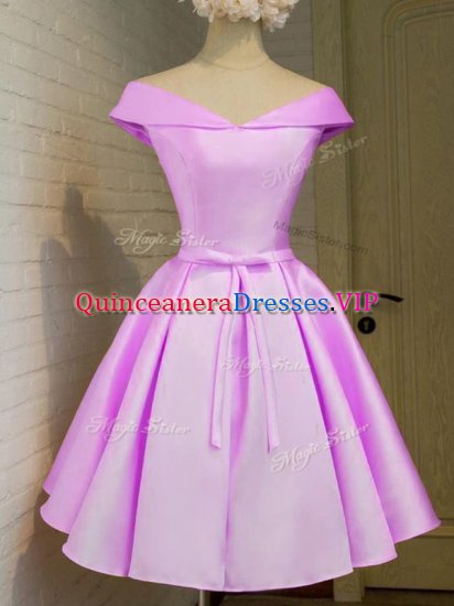 Affordable Lilac A-line Belt Court Dresses for Sweet 16 Lace Up Taffeta Cap Sleeves Knee Length - Click Image to Close