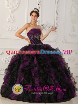 Lodi California/CA Brand New Purple and Black Quinceanera Dress With Beaded Decorate and Ruffles Floor Length