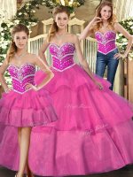 Lilac Lace Up Sweetheart Beading and Ruffled Layers Ball Gown Prom Dress Tulle Sleeveless