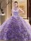 Multi-color Lace Up Halter Top Beading Sweet 16 Dress Fabric With Rolling Flowers Sleeveless Brush Train