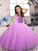 Eye-catching Lilac Lace Up Bateau Beading Little Girls Pageant Dress Tulle Sleeveless