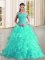 Inexpensive Turquoise Quinceanera Gowns Organza Sweep Train Sleeveless Beading and Lace and Ruffles