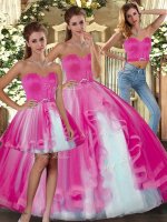 Low Price Floor Length Lace Up Quinceanera Gown Fuchsia for Sweet 16 and Quinceanera with Beading