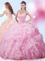 Pick Ups Sweetheart Sleeveless Brush Train Lace Up 15 Quinceanera Dress Rose Pink Organza