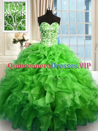 Lace Up Sweetheart Beading and Ruffles Quinceanera Gown Organza Sleeveless