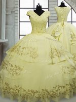 Light Yellow Cap Sleeves Beading and Embroidery Lace Up Sweet 16 Dresses(SKU PSSW741BIZ)
