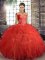 Floor Length Orange Red 15th Birthday Dress Off The Shoulder Sleeveless Lace Up