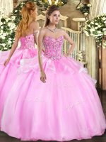 Dramatic Sweetheart Sleeveless Organza and Tulle Quinceanera Gowns Embroidery Lace Up