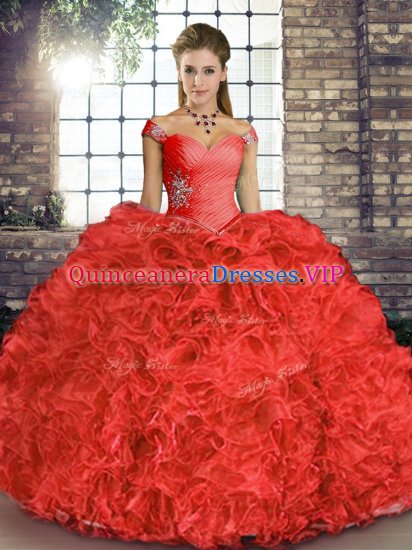 Coral Red Sleeveless Floor Length Beading and Ruffles Lace Up Quinceanera Dress - Click Image to Close