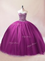 Purple Sleeveless Floor Length Beading Lace Up Quinceanera Dress