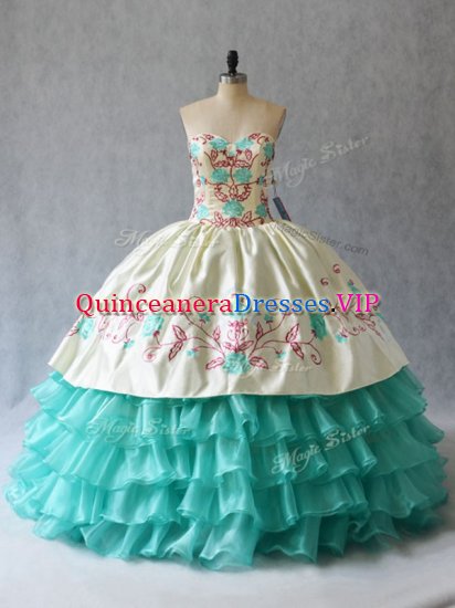 On Sale Aqua Blue Sweetheart Lace Up Embroidery and Ruffled Layers Sweet 16 Dress Sleeveless - Click Image to Close