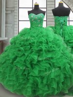 Floor Length Lace Up Sweet 16 Dress Green for Military Ball and Sweet 16 and Quinceanera with Beading and Ruffles(SKU PSSW0726BIZ)