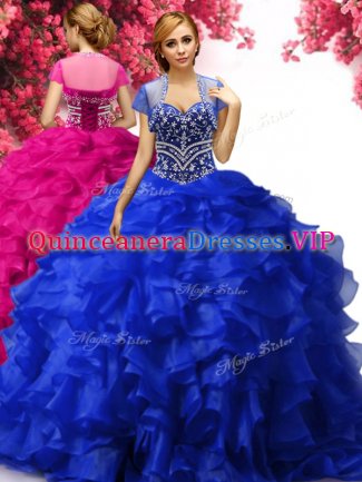 Trendy Organza Sleeveless Floor Length Sweet 16 Quinceanera Dress and Beading and Ruffles