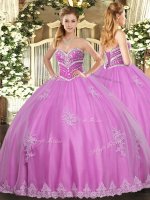 Trendy Rose Pink Sweetheart Neckline Beading and Appliques Sweet 16 Dresses Sleeveless Lace Up