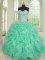 Turquoise Sleeveless Beading and Ruffles Floor Length Quinceanera Gown