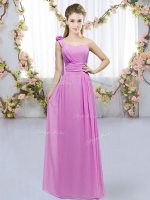 Floor Length Lilac Dama Dress One Shoulder Sleeveless Lace Up