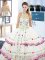 Cheap Halter Top Embroidery and Ruffled Layers Sweet 16 Dress White Lace Up Sleeveless Floor Length