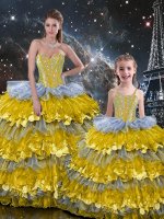 Fancy Multi-color Sweetheart Neckline Beading and Ruffles 15 Quinceanera Dress Sleeveless Lace Up