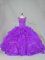 Purple Organza Lace Up Quinceanera Dresses Sleeveless Brush Train Beading and Ruffles