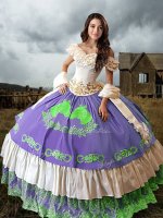 Unique Embroidery and Ruffled Layers Vestidos de Quinceanera Multi-color Lace Up Sleeveless Brush Train