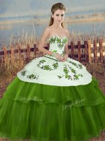 Fancy Tulle Sweetheart Sleeveless Lace Up Embroidery and Bowknot Sweet 16 Quinceanera Dress in Green