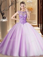 Fantastic Scoop Lavender Quince Ball Gowns Tulle Brush Train Sleeveless Beading