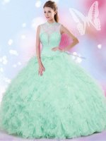 High-neck Sleeveless Lace Up Sweet 16 Dress Apple Green Tulle(SKU SJQDDT808002-2BIZ)
