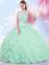 High-neck Sleeveless Lace Up Sweet 16 Dress Apple Green Tulle