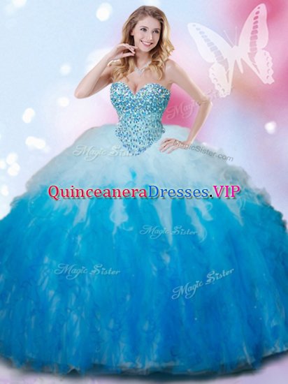 New Arrival Sweetheart Sleeveless Lace Up Vestidos de Quinceanera Blue And White Tulle - Click Image to Close