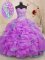 Luxury Lilac Ball Gowns Organza Sweetheart Sleeveless Beading and Ruffles With Train Lace Up Sweet 16 Dresses Brush Train